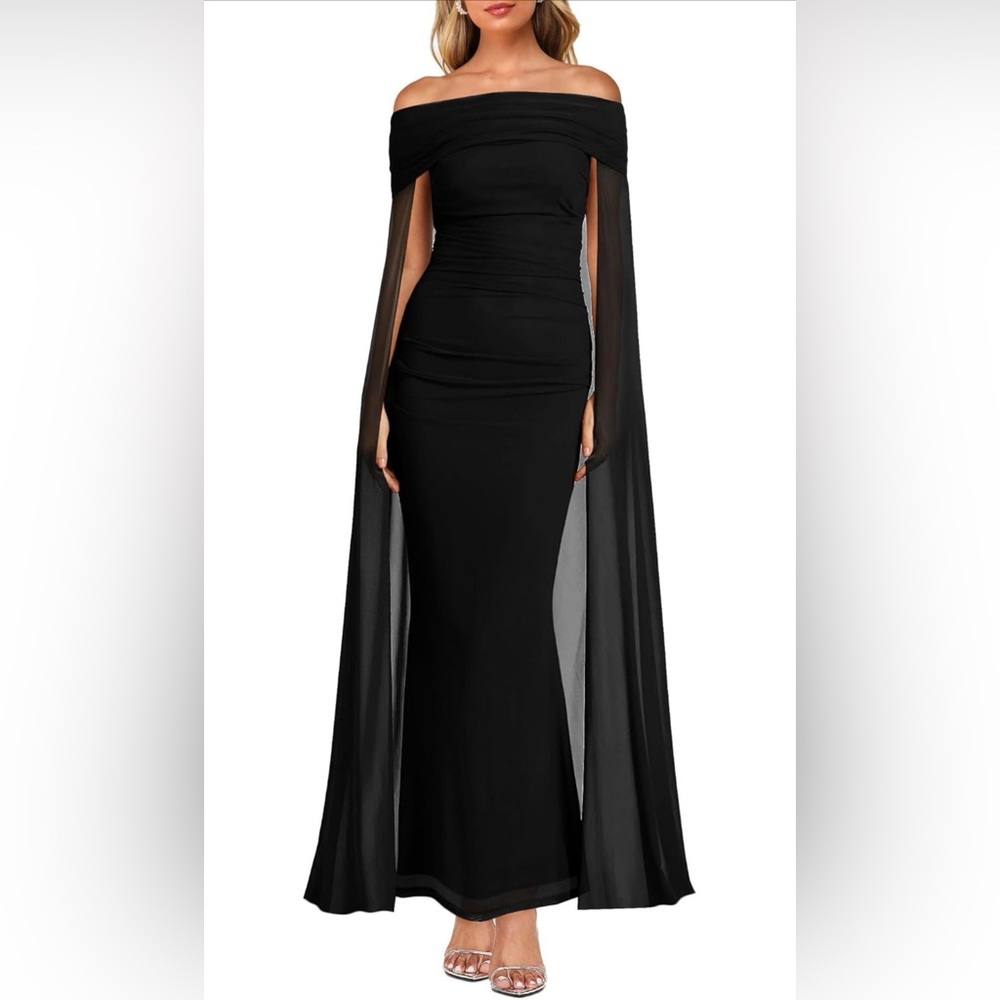 Off the shoulder Black Bodycon Maxi Dress